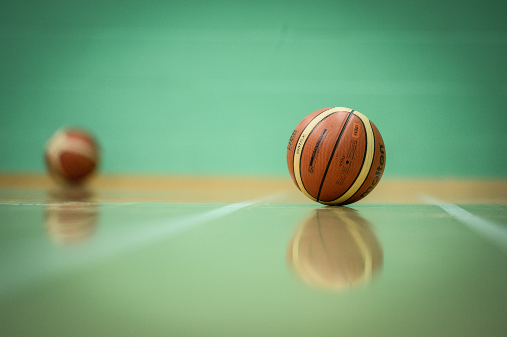Basketballs on a court