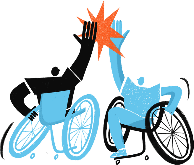 Illustration of two wheelchair basketball players sharing a high five